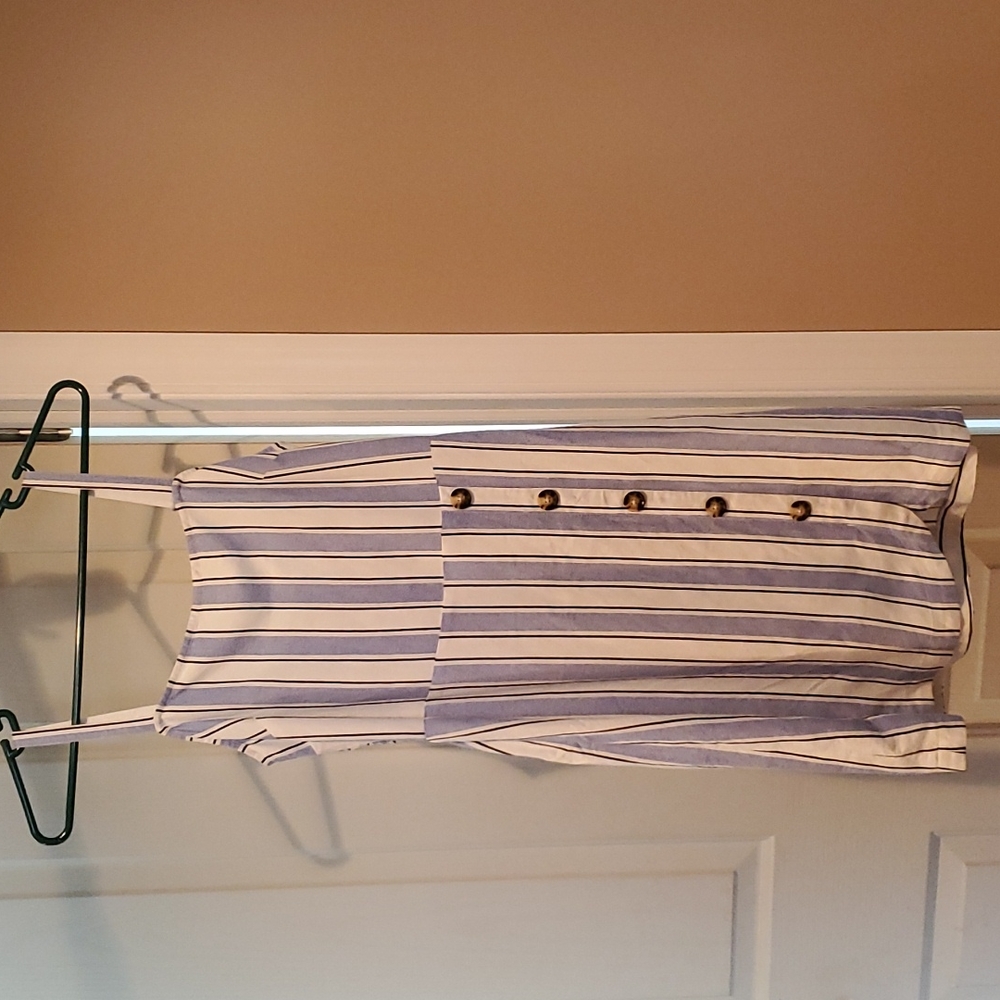 Express size Small, Woman's Blue and White striped summer dress with buttons NWT